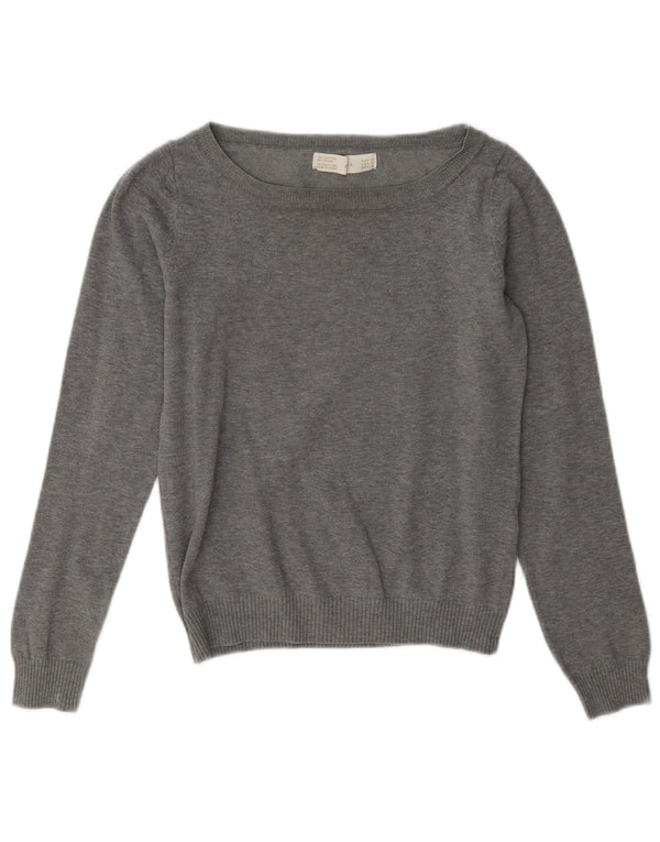 Женский укороченный джемпер с вырезом лодочкой Zara UK 12, хлопковый средний серый цвет