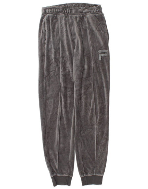 Fila Womens Graphic Velvet Tracksuit Trousers Joggers UK 0 2XS Grey Cotton