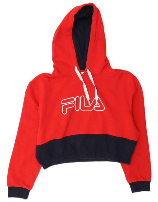 Fila Женский укороченный джемпер с капюшоном с графическим рисунком UK 18 XL Красный Цветной блок