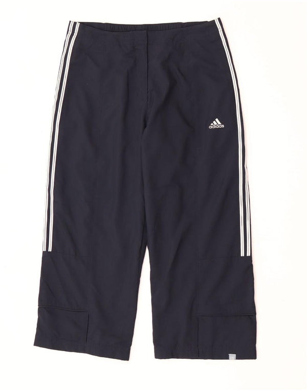 Adidas Womens Wide Leg Capri Trousers UK 10 Small W32 L20 Navy Blue