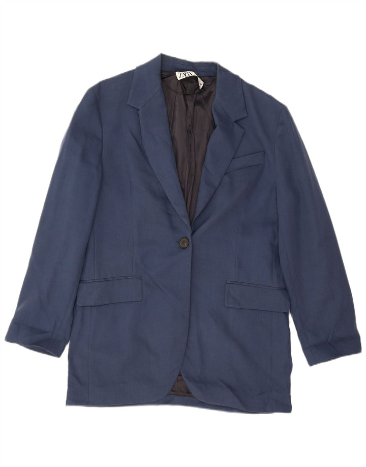 Женский пиджак Zara на 1 пуговице, Великобритания 14, средний темно-синий, хлопковый