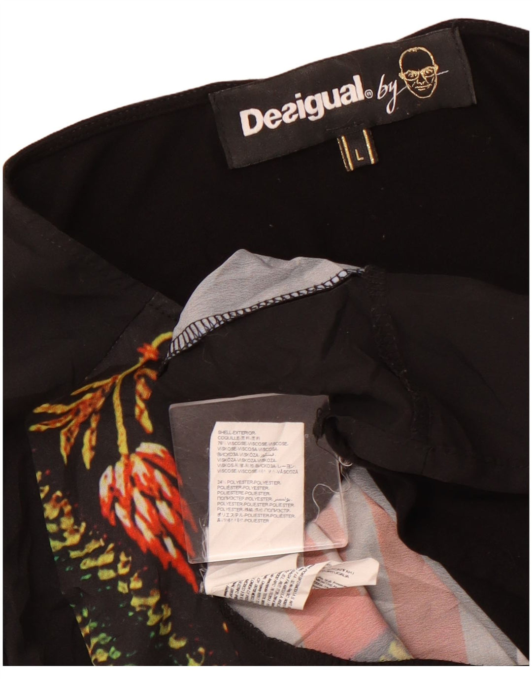 DESIGUAL Женский топ с рисунком с длинным рукавом UK 14, большой черный цветочный вискоза