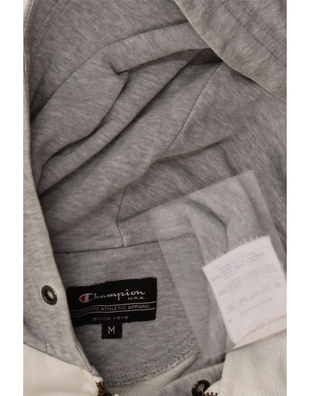 Женский свитер с капюшоном на молнии CHAMPION UK 14, средний белый цвет, хлопок с цветными блоками