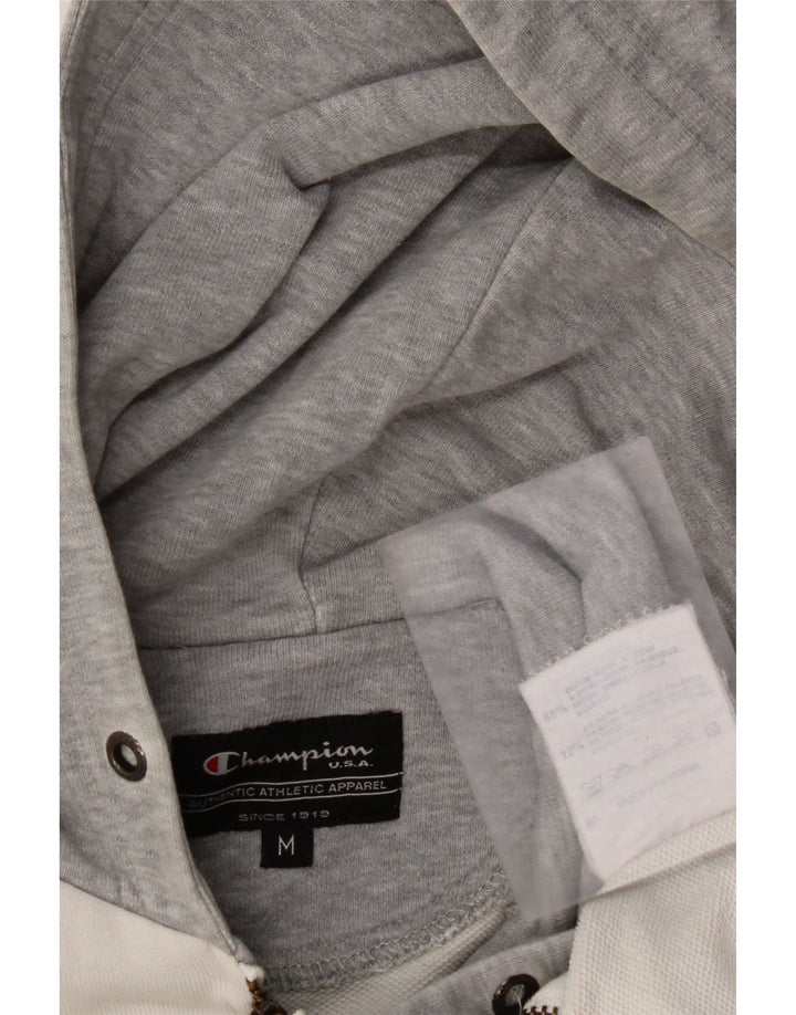 Женский свитер с капюшоном на молнии CHAMPION UK 14, средний белый цвет, хлопок с цветными блоками