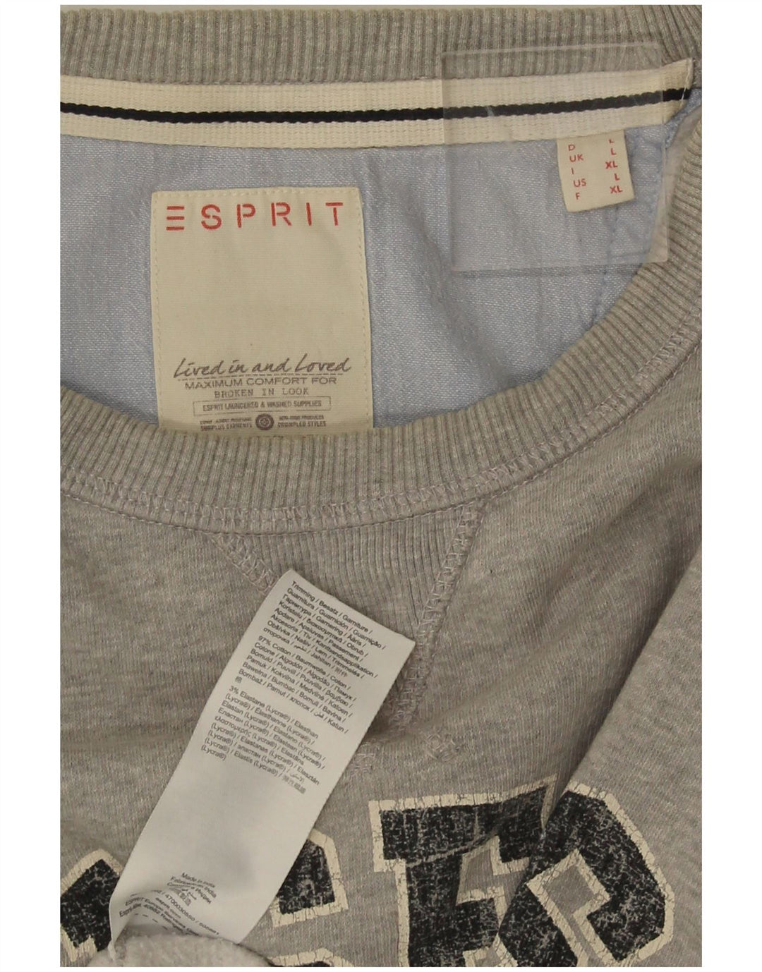 Мужской свитшот с рисунком Esprit, большой серый хлопковый джемпер в крапинку