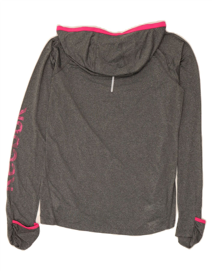 REEBOK Womens Graphic Hoodie Jumper UK 16 Large Grey Polyester Vintage Reebok and Second-Hand Reebok from Messina Hembry 