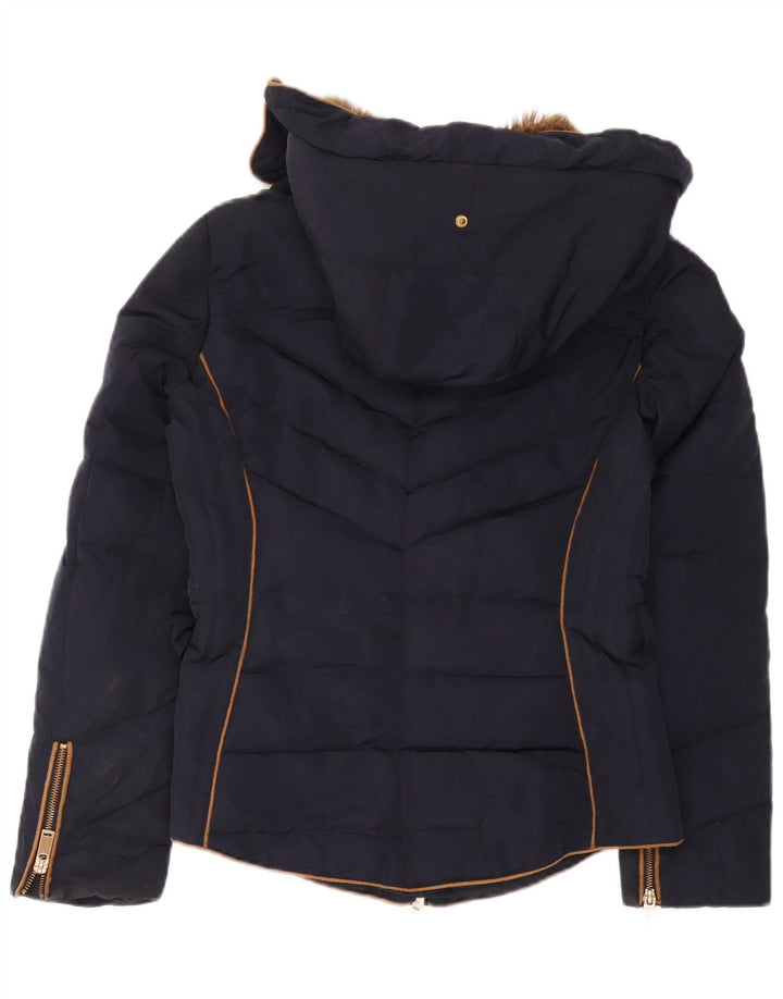 Женская стеганая куртка с капюшоном Zara UK 12, средний темно-синий полиэстер