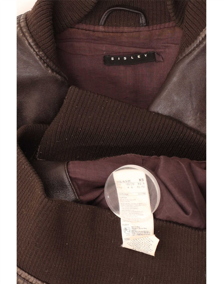 Женская кожаная куртка-бомбер Sisley UK 6 XS Коричневая кожаная