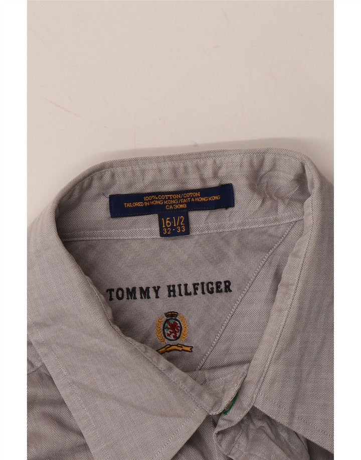 TOMMY HILFIGER Mens Shirt Size 16 1/2 Large Grey Chevron Cotton Vintage Tommy Hilfiger and Second-Hand Tommy Hilfiger from Messina Hembry 