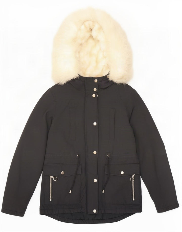 Женская парка Topshop с капюшоном UK 8, маленький черный полиэстер