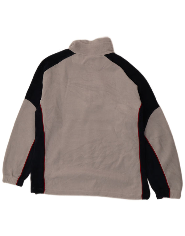 Винтажный мужской флисовый джемпер с воротником на молнии XL, серый полиэстер с цветными блоками