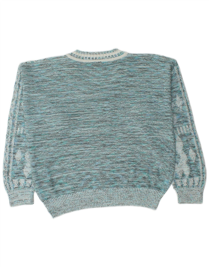 Винтажный мужской джемпер с v-образным вырезом IT 52, большой синий хлопок с геометрическим рисунком