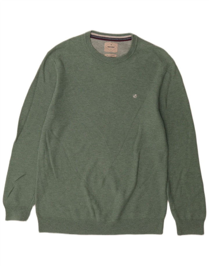 Мужской джемпер с круглым вырезом White Stuff, хлопковый свитер среднего зеленого цвета