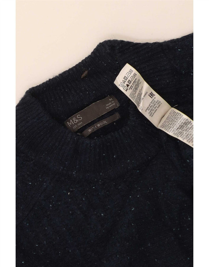 Мужской джемпер с круглым вырезом Marks & Spencer, средний темно-синий в крапинку