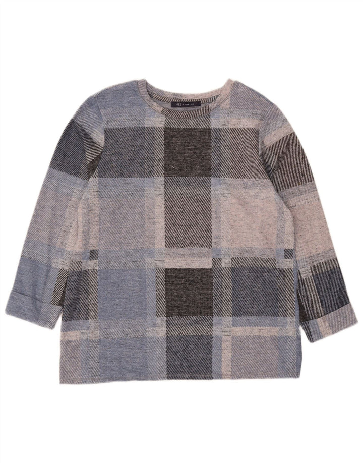 MARKS & SPENCER Womens Boat Neck Jumper Sweater UK 12 Medium Blue Check