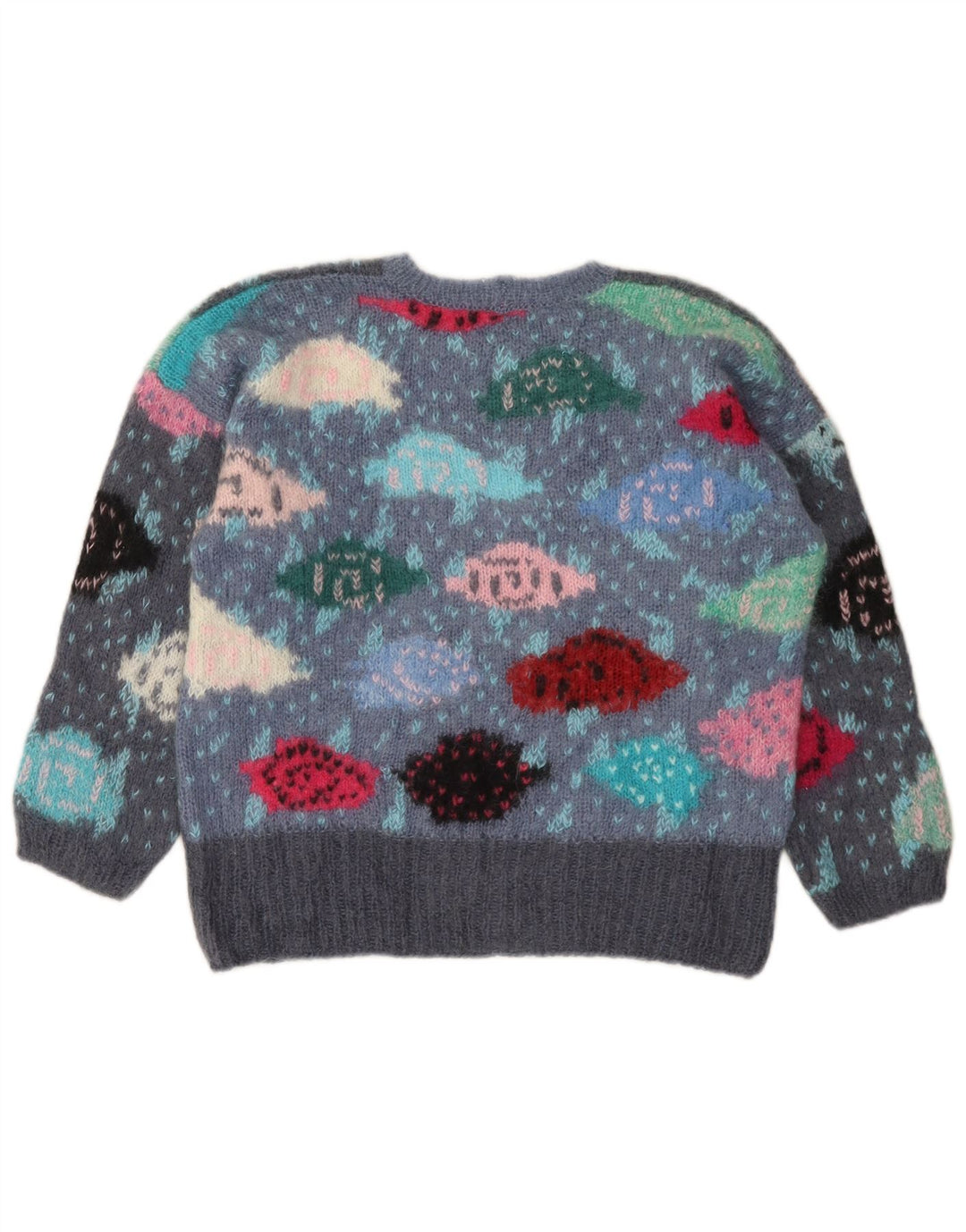 ВИНТАЖНЫЙ джемпер с круглым вырезом для девочек, 13–14 лет, серый с цветными блоками