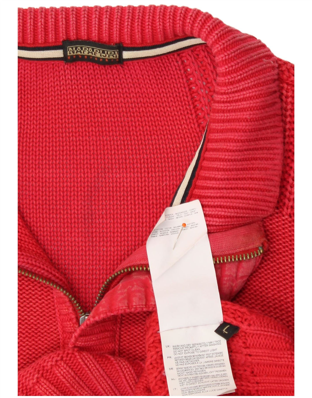 NAPAPIJRI Mens Zip Neck Jumper Sweater Large Red Cotton