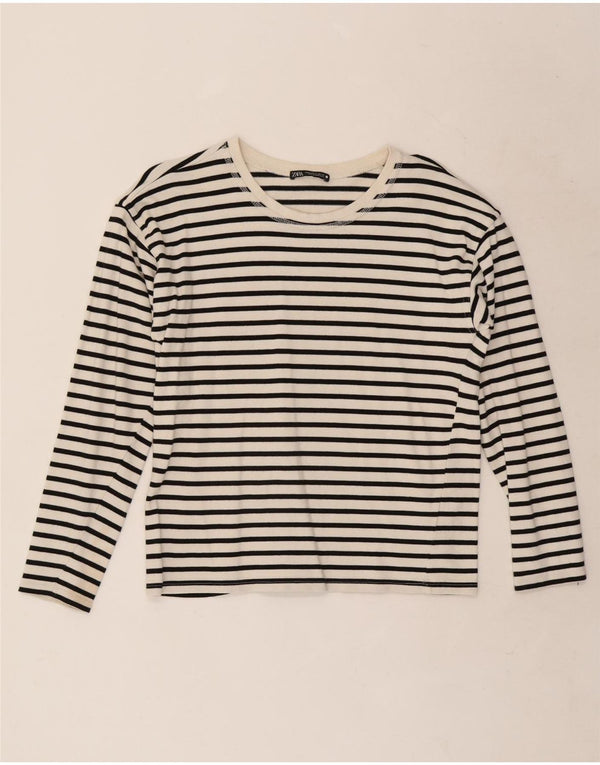 Женский топ Zara с длинным рукавом UK 10, маленький белый хлопок в тонкую полоску