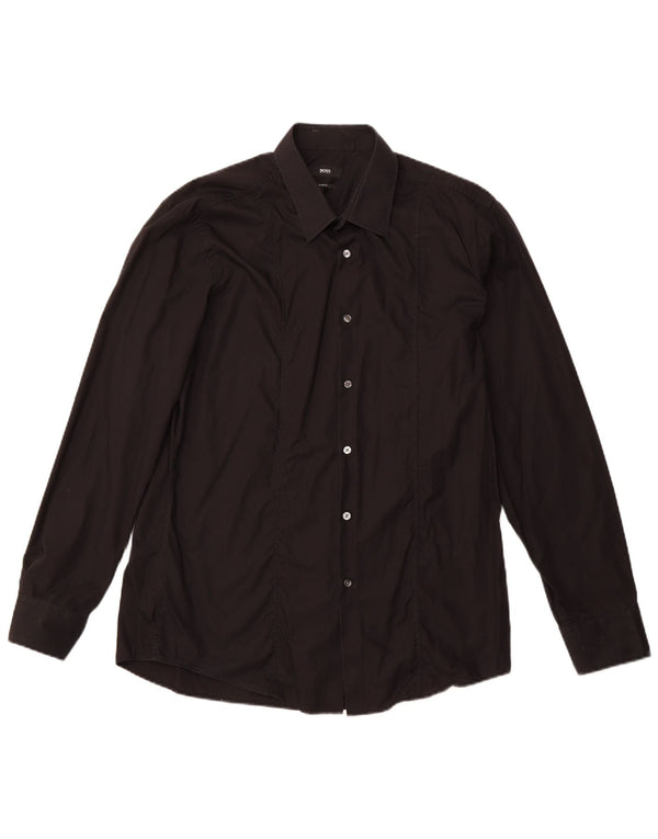 Мужская рубашка приталенного кроя HUGO BOSS, размер 44, 17, 1/2 XL, черный хлопок