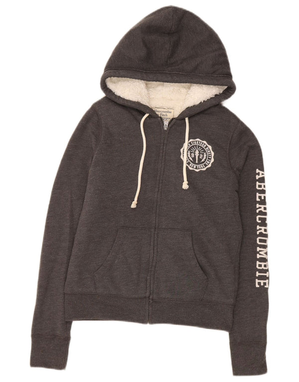 Женский свитер с капюшоном на молнии с графическим рисунком Abercrombie & Fitch UK 6 XS, серый хлопок