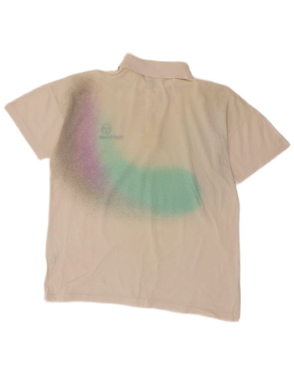 Sergio Tacchini Mens Polo Shirt Large Off White Tie Dye Cotton
