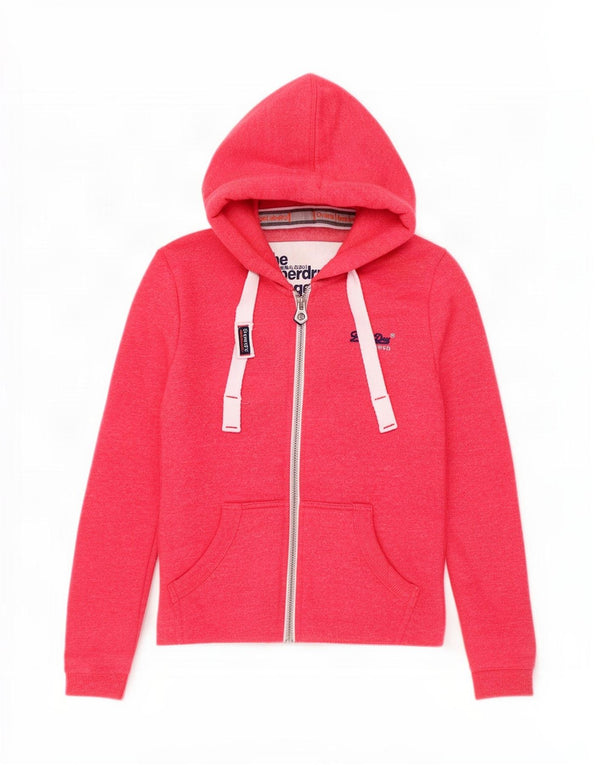Superdry Womens Zip Hoodie Sweater UK 6 XS Pink Cotton