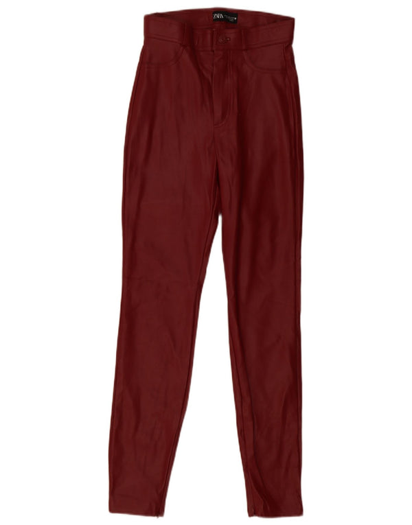 ZARA Womens Skinny Faux Leather Trousers XS W24 L29 Maroon