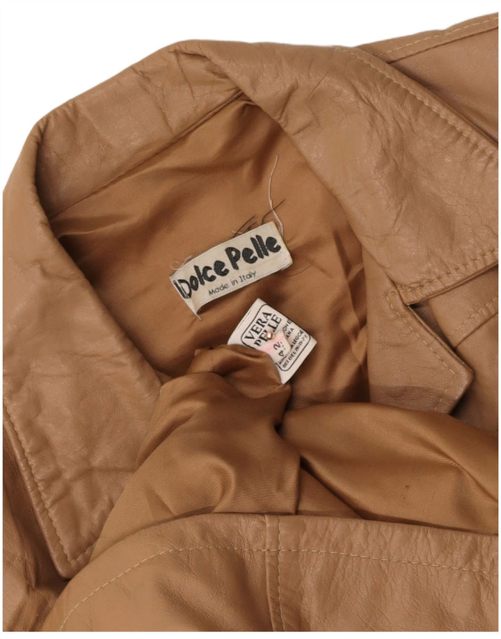 VINTAGE Womens Leather Jacket IT 42 Medium Beige Leather