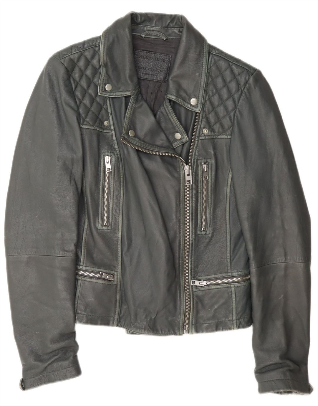 Женская кожаная косуха All Saints UK 12, средний серый цвет