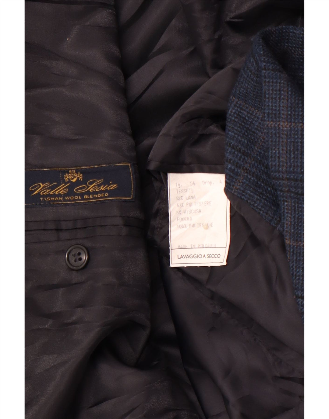 VALLE LESIA Мужской пиджак на 3 пуговицах IT 54 2XL Темно-синий с узором «гусиные лапки»