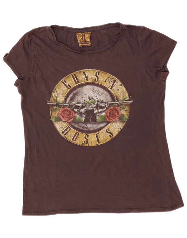 Женская футболка с рисунком Guns N' Roses Top UK 14, большой коричневый хлопок