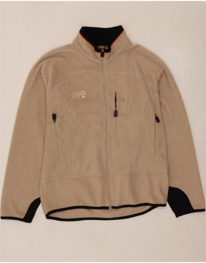Мужская флисовая куртка FILA UK 40, большая, бежевая, полиэстер с цветными блоками
