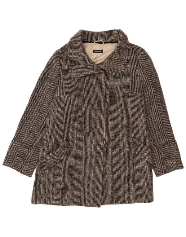 Massimo Dutti Womens Overcoat EU 42 Large Grey Herringbone Wool