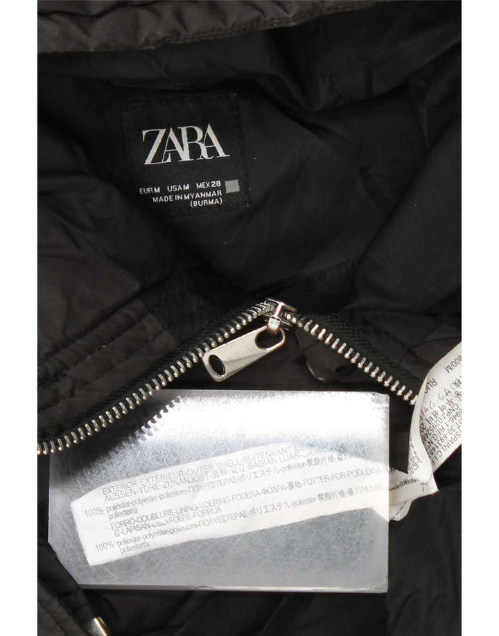 Женский длинный утепленный жилет с капюшоном Zara UK 14, средний черный полиэстер