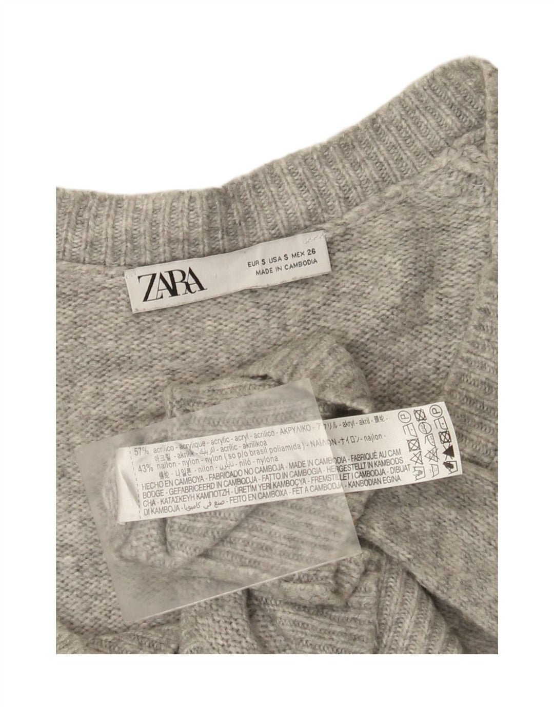 Женский свободный джемпер с v-образным вырезом Zara UK 10, маленький серый в крапинку