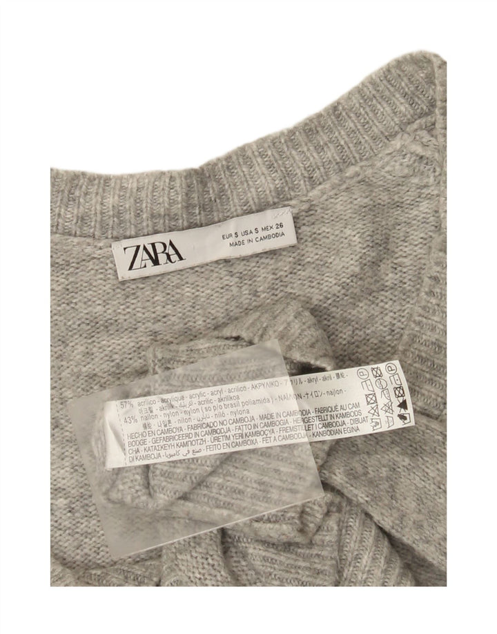 Женский свободный джемпер с v-образным вырезом Zara UK 10, маленький серый в крапинку