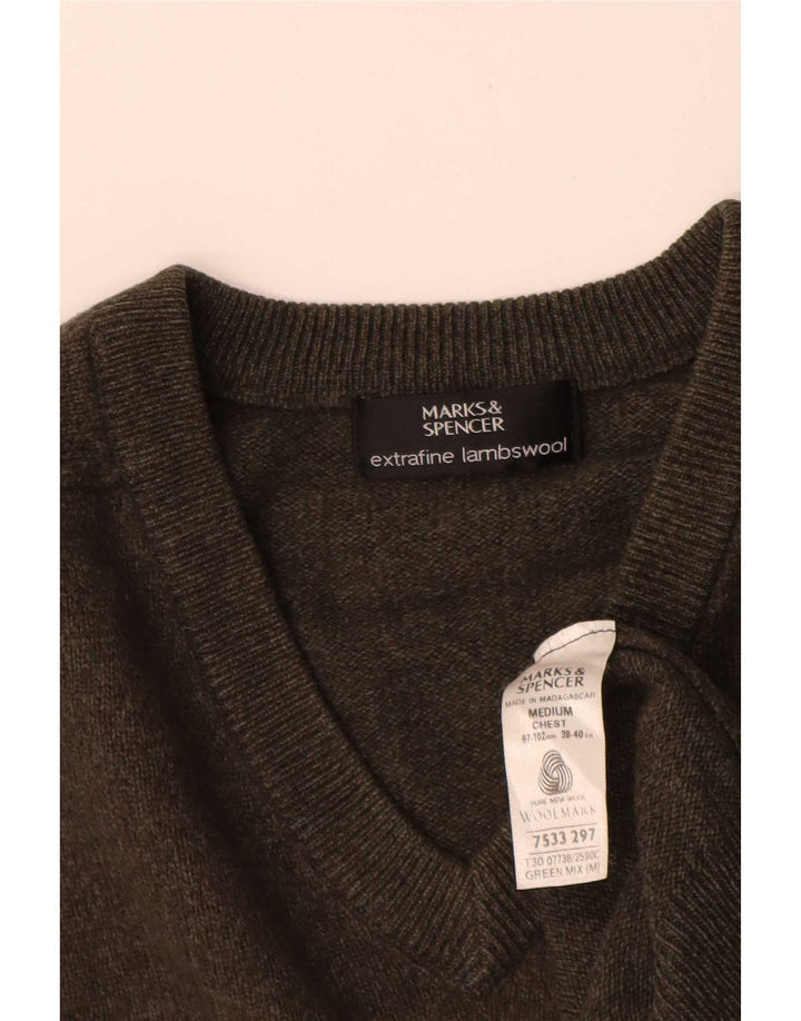 Мужской джемпер с v-образным вырезом Marks & Spencer, средний зеленый цвет из овечьей шерсти