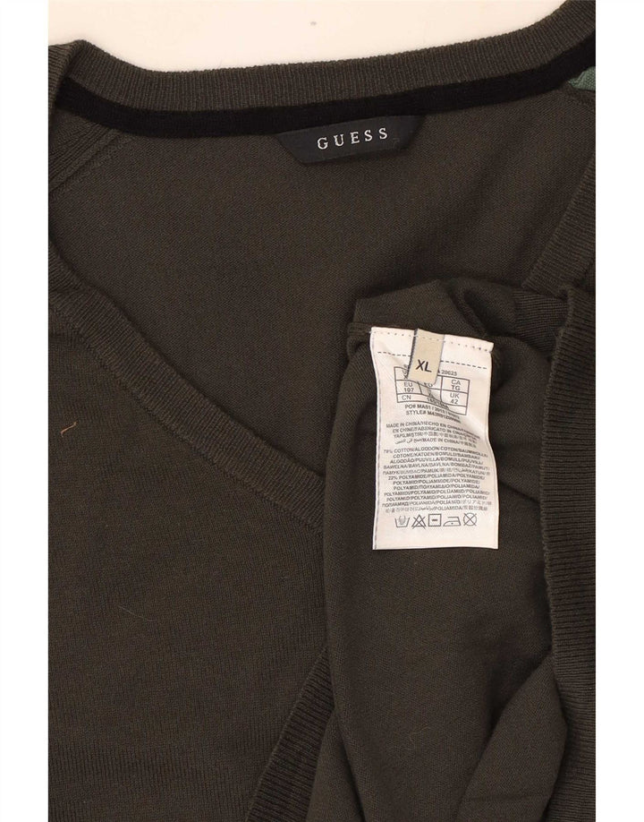 Guess Мужской джемпер с v-образным вырезом XL, хаки, хлопок