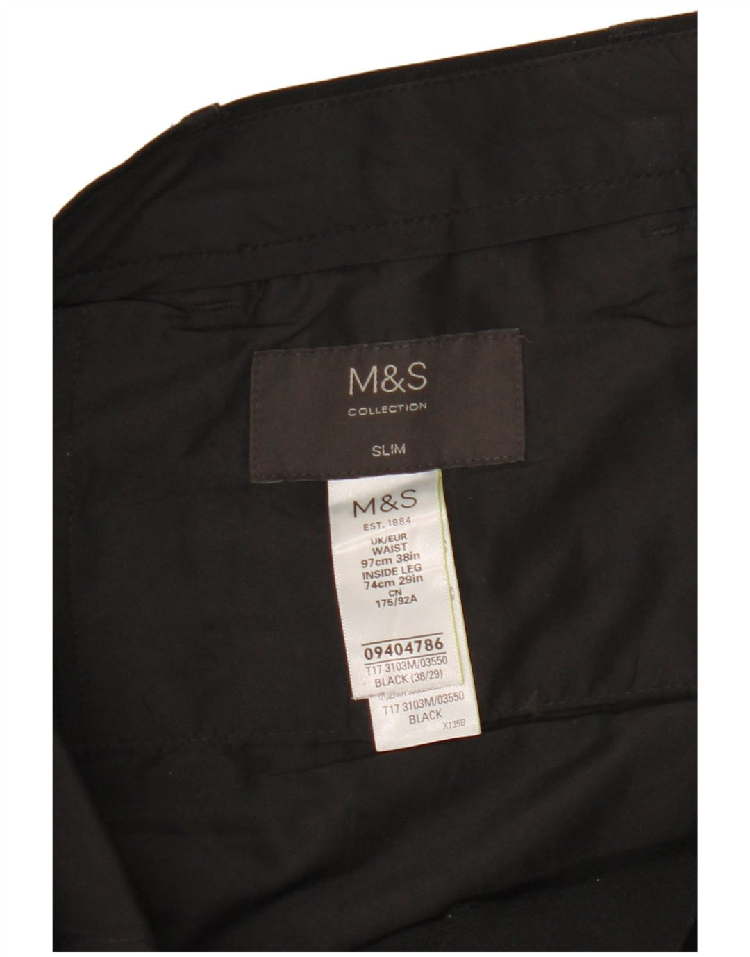 Мужские узкие брюки-чиносы Marks & Spencer W38 L29 черные из полиэстера