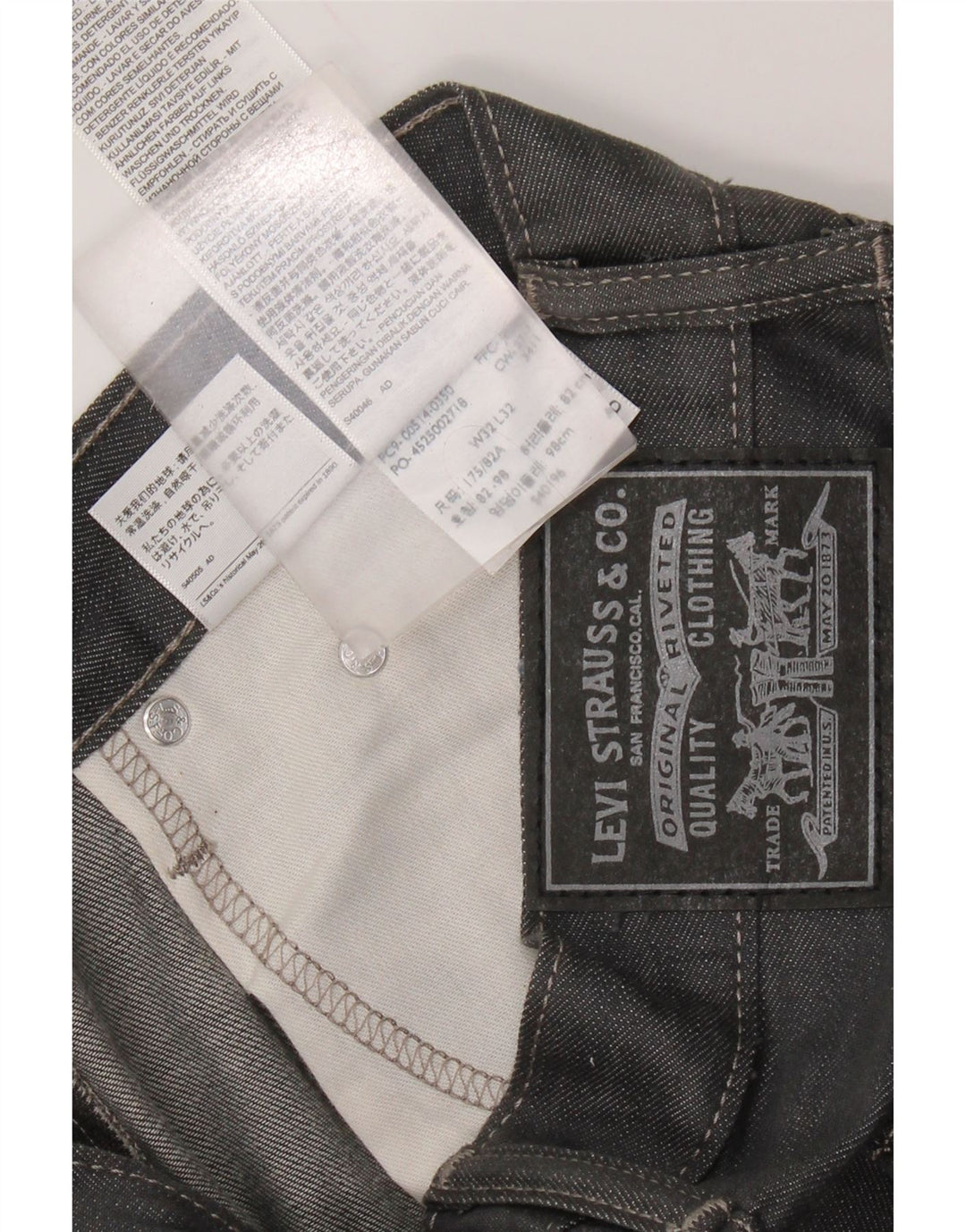 Мужские прямые джинсы LEVI'S W32 L32 Серые, хлопок