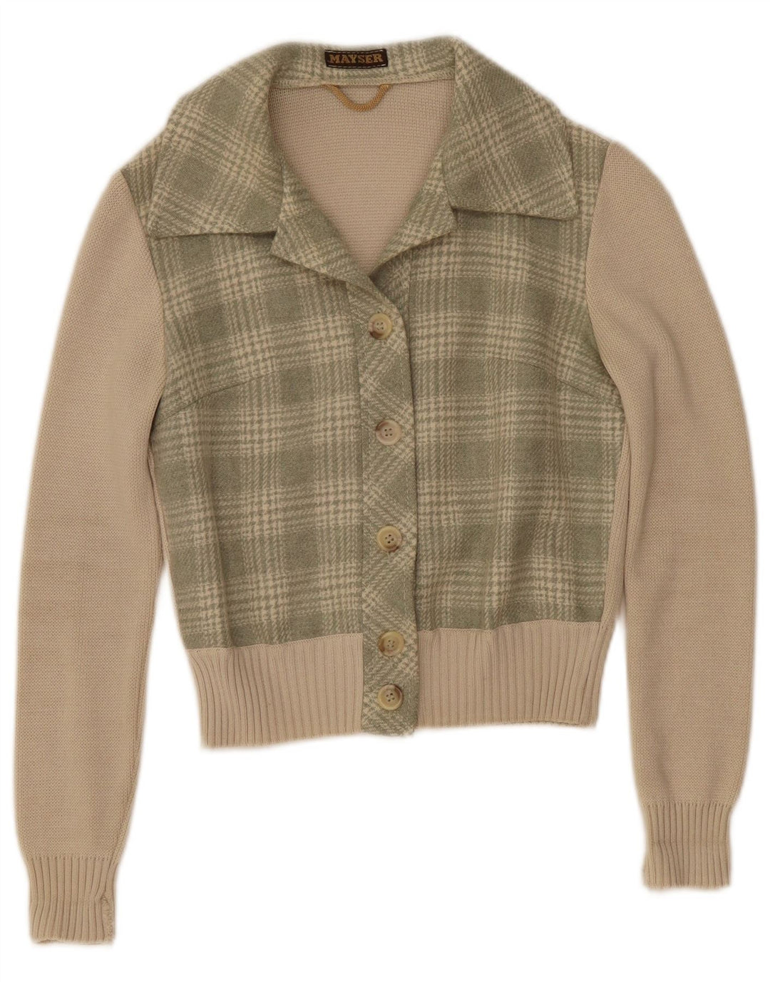 MAYSER Womens Crop Cardigan Sweater UK 8 Small Khaki Check