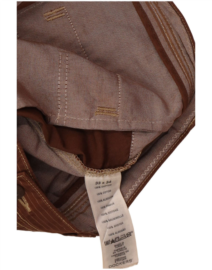 DOCKERS Мужские брюки-чинос приталенного кроя W34 L34 коричневые классические в тонкую полоску