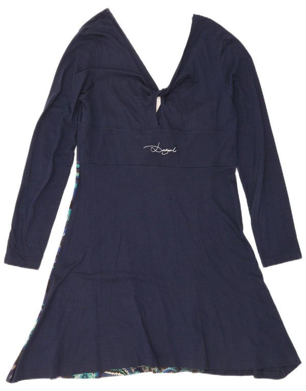 Женское платье А-силуэта Desigual с длинными рукавами UK 18 XL Темно-синее с цветочным принтом