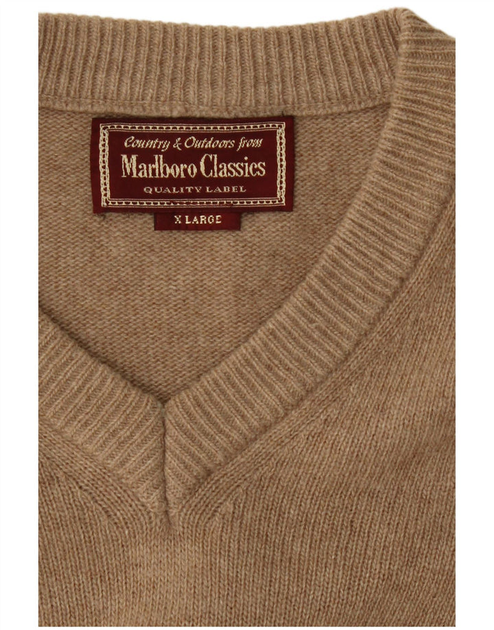 Мужской джемпер с v-образным вырезом Marlboro Classics XL, бежевый, шерсть