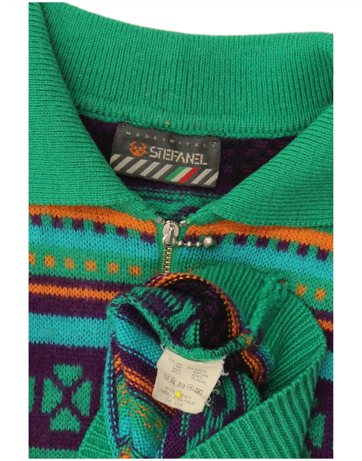 STEFANEL Женское трикотажное платье-поло с длинными рукавами UK 14 Средний Зеленый Геометрический принт