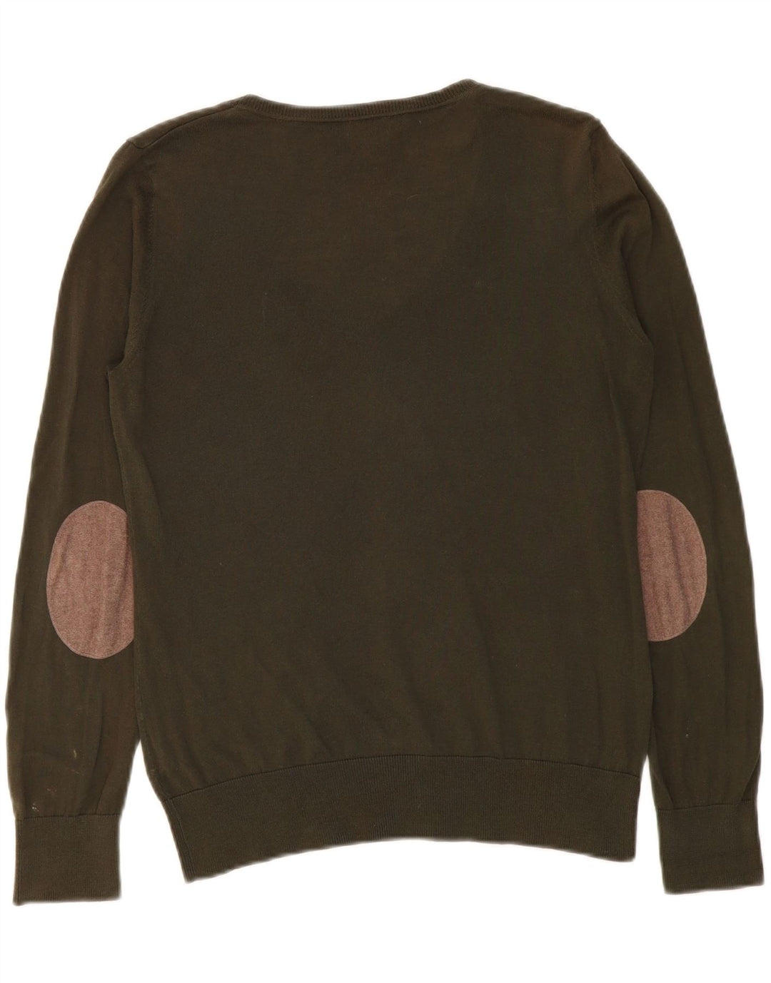 ESPRIT Womens V-Neck Jumper Sweater UK 14 Large Khaki Argyle/Diamond