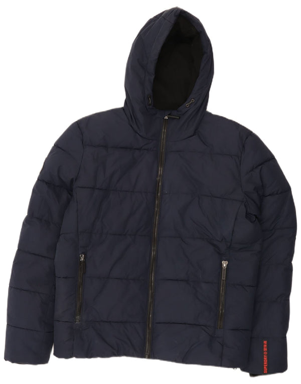 Мужская утепленная куртка с капюшоном Superdry UK 38, средний темно-синий, полиэстер