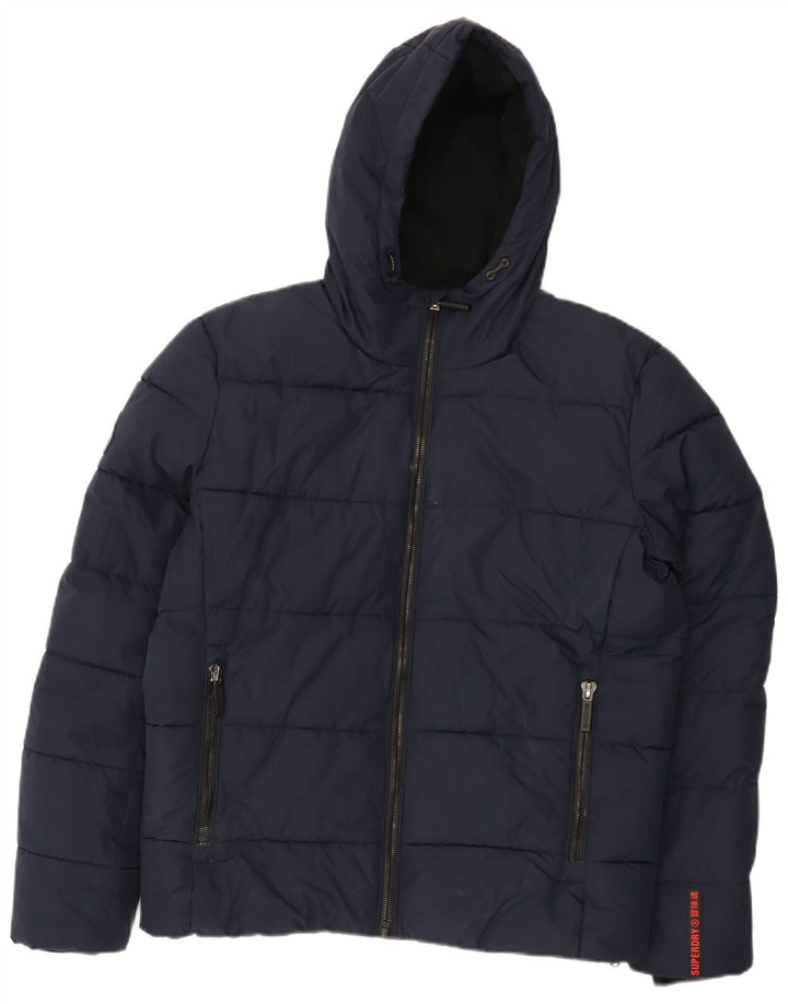 Мужская утепленная куртка с капюшоном Superdry UK 38, средний темно-синий, полиэстер