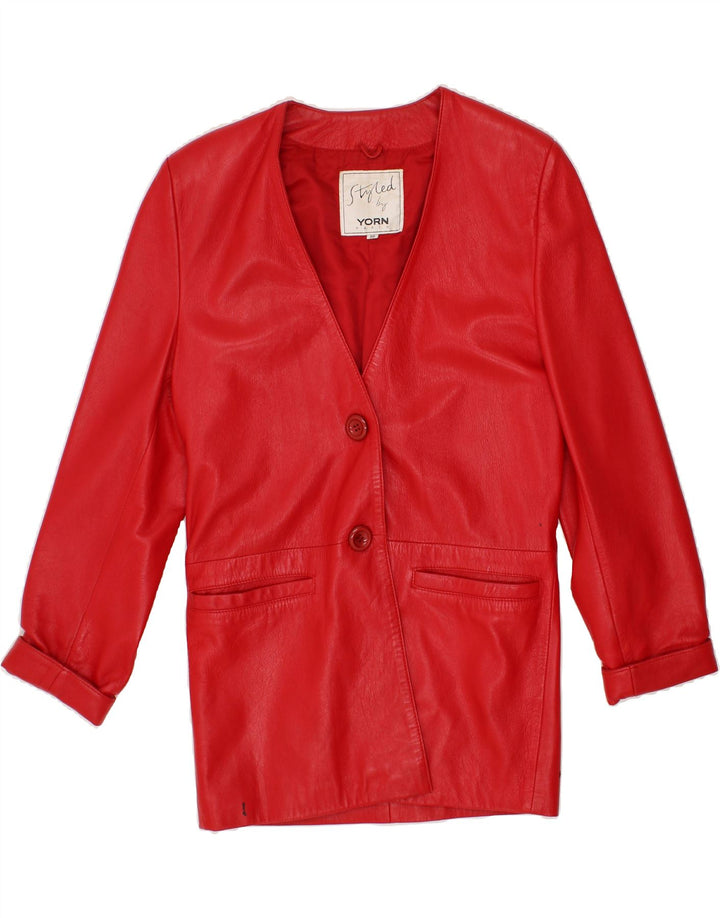 VINTAGE Womens 2 Button Leather Blazer Jacket EU 36 Small Red Leather Vintage Vintage and Second-Hand Vintage from Messina Hembry 
