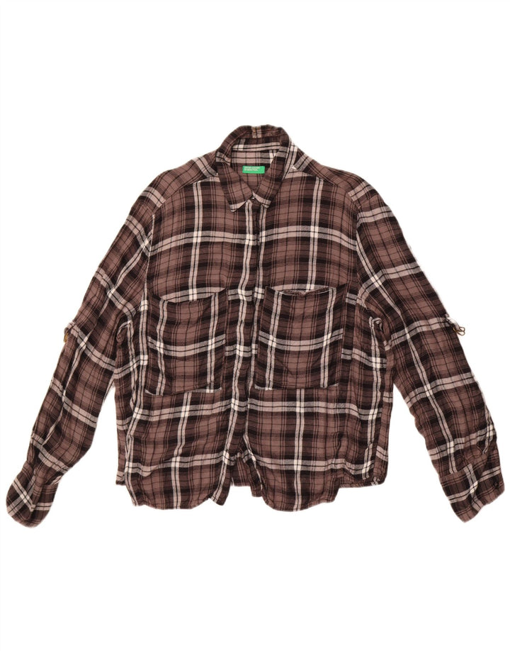 Женская фланелевая рубашка Benetton UK 14, большая коричневая клетка